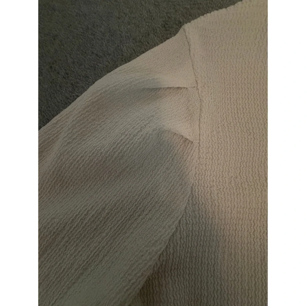 Zara Textured Knit Puff Sleeve Top Cream Off White Short Sleeve Blouse Large